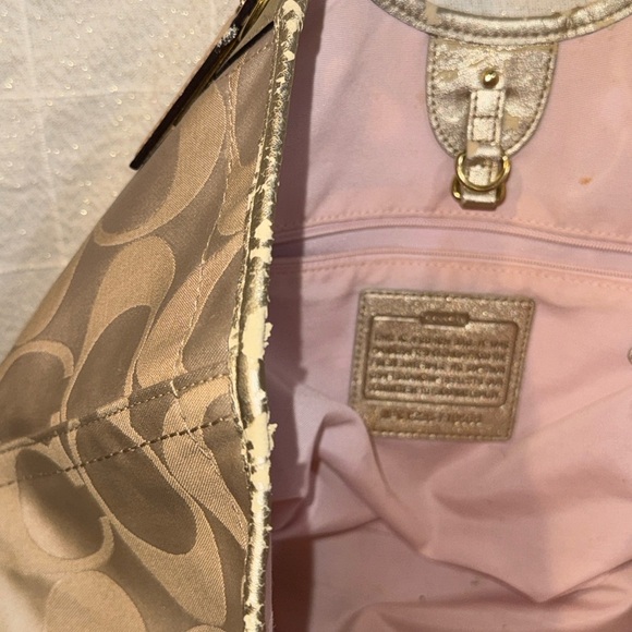 Coach Beige and Gold Signature Tote - Picture 7 of 12